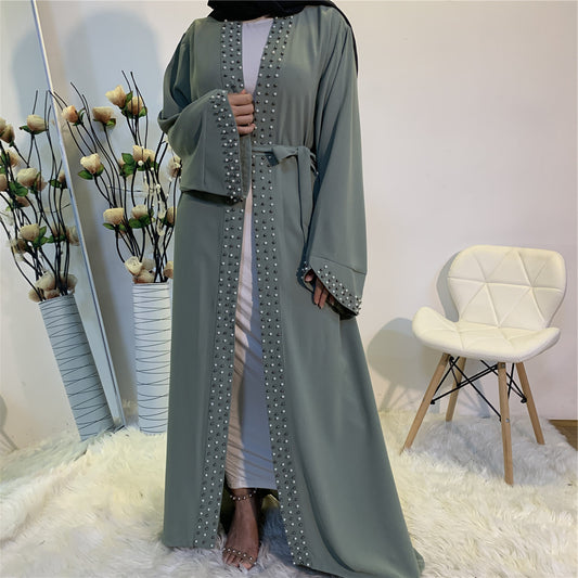 Beaded Muslim Lace Up Cardigan Robe
